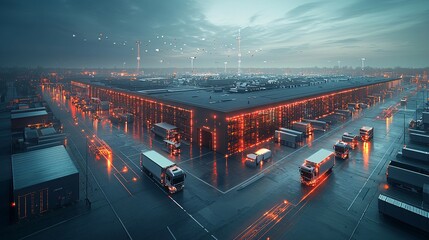 Wall Mural - A birds-eye view of a futuristic logistics network with AR showing the efficiency of package delivery systems.