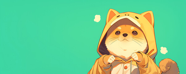 Sticker - Cute cat wearing anime onesie dog costume background.