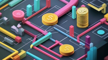Poster - Abstract 3D Illustration of a Financial Network