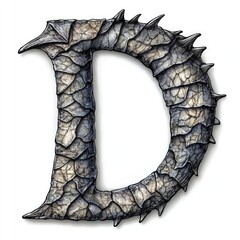 Intricate dragon scale letter D displayed against a plain background