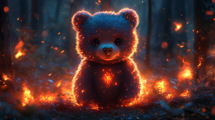 cute illustration of a baby bear in the forest