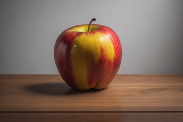 Red apple on a wooden background. ai generative