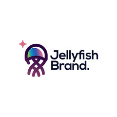 Wall Mural - colorful vibrant jelly fish logo vector line outline monoline icon illustration, elegant and simple geometric for tech company startup