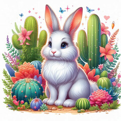 Sticker - Cute Rabbit Vector Cartoon illustration