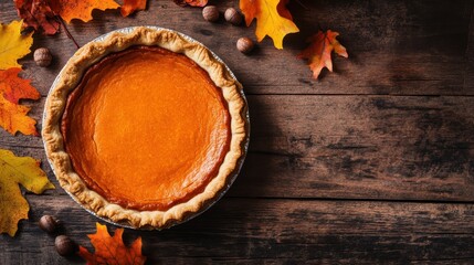 Canvas Print - Cozy Autumn Pumpkin Pie on Rustic Wooden Table