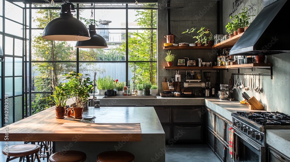 Modern Industrial Kitchen Design: Open-Plan Space with Metal Shelving ...