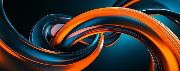 Wall Mural - Abstract Intertwined Curved Shapes in Vibrant Orange and Blue