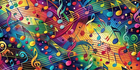 Wall Mural - Abstract Colorful Music Notes, Digital Art, Abstract Background, Music, Notes, Abstract