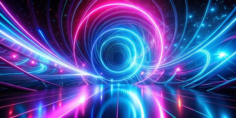 Vibrant blue and pink neon lights swirl together in a mesmerizing dance, creating a futuristic and hypnotic background