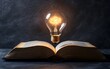 © Keattipoom - Illuminating Ideas - Open Book with Glowing Light Bulb Signifying Enlightenment and Creativity