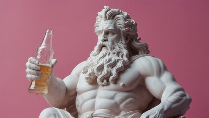 A statue of a bearded man holding a bottle of beer