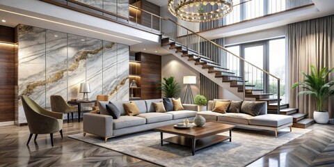 Modern Living Room Interior Design with Grey Sofa and Wooden Coffee Table, living room interior, interior design, home decor