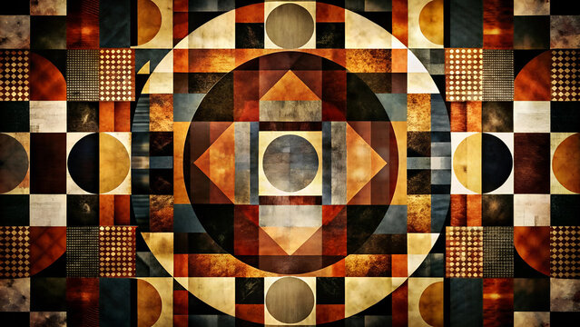 Colorful geometric loop with circles and squares, Geometry composition background in retro style
