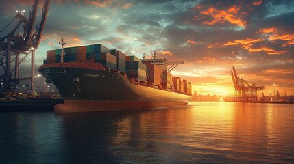 Cargo ship carrying containers, international trade and transportation concept.