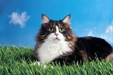 Cat on green grass