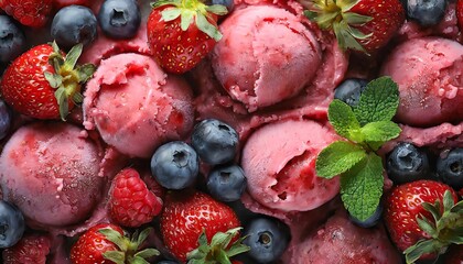 Texture of tasty berry sorbet as background, top view