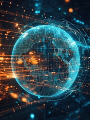 Poster - A blue and orange globe with a lot of lights on it
