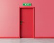 © Natalia - Red emergency exit door with a bright green sign above, emergency exit red door, evacuation concept