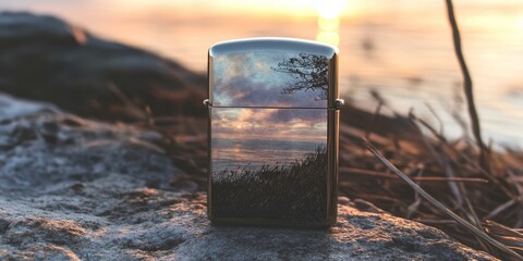 Wall Mural - Lighter reflecting sunset over water.