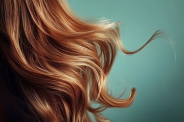 Poster - Luxurious, abundant tresses cascading elegantly, positioned against a minimalistic, subtle background that allows ample room for text, emphasizing the natural beauty and movement of the hair