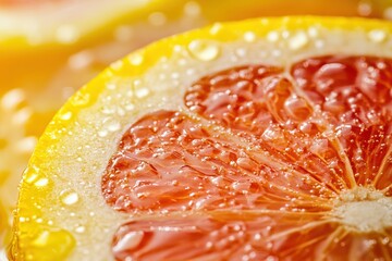 Wall Mural - Close-up of fresh citrus slice with water droplets