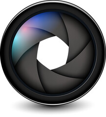 Poster - Camera photo lens with shutter, 3d icon illustration.