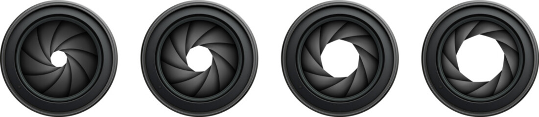 Poster - Camera shutter icons set, photo lenses aperture isolated.