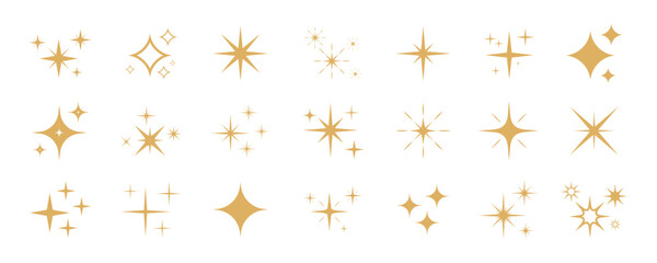 gold sparkle stars icon collection. set of golden star icons in different style web elements. shiny 