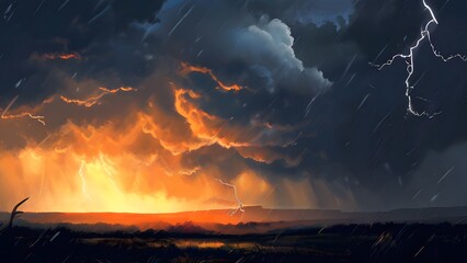 Wall Mural - a scene of rain and thunder. Generative ai.