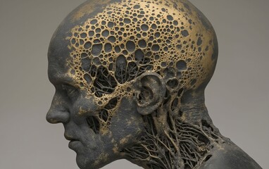 Poster - A sculpture of a man's head with a lot of holes in it