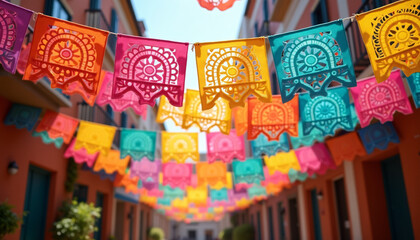 Wall Mural - Colorful Papel Picado Banners for Hispanic Heritage Month