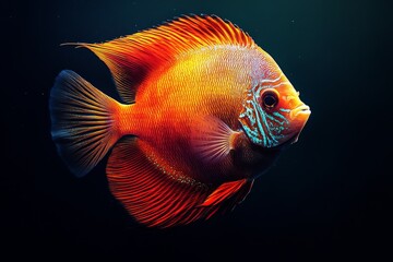 Mystic portrait of Discus Fish in studio, isolated on black background