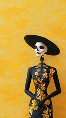 Wall Mural - Halloween elegance fashion backdrop, pink gold Catrina models in evening gowns, 3D illustration