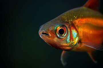 Mystic portrait of Neon Tetra Fish in studio, isolated on black background