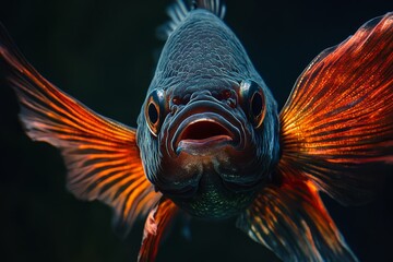 Mystic portrait of Betta fish in studio, isolated on black background