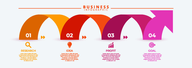 Business timeline with arrow symbols illustrating key steps to success in a visual infographic format.