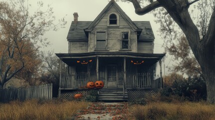 Haunting Halloween House in Autumn Woodland