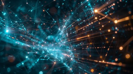 Fototapete - Photo of an ech backdrop with glowing fiber optic links, quantum computer networks, and global artificial intelligence.