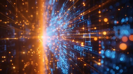 Fototapete - Photo of an ech backdrop with glowing fiber optic links, quantum computer networks, and global artificial intelligence.
