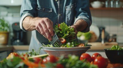 Man preparing a salad in the kitchen