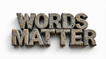 words matter carved in stone on white background