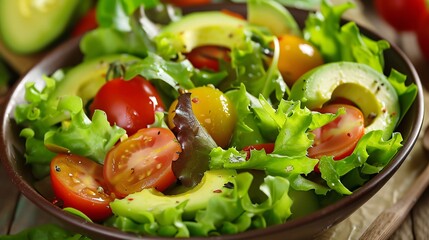 Fresh Avocado and Tomato Salad with Mixed Greens