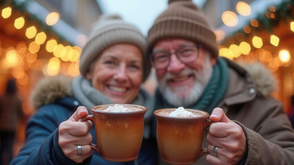 Wall Mural - Happy couple on christmas market with copy space