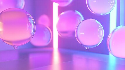Poster - 3D shiny chat bubbles hovering in a contemporary room with ample light, emphasizing advanced digital communication and futuristic tech. -