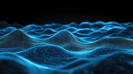 Poster - Abstract 3D landscape with flowing blue particle lines on a black background, representing futuristic communication tech and digital interfaces.
