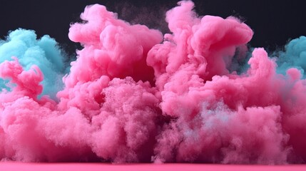 Aufkleber - Vibrant pink and blue smoke clouds swirl together in an indoor studio, creating a dramatic atmosphere during an artistic gathering focused on experimentation