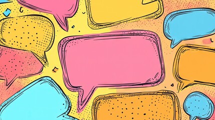 Fototapete - Cartoon message boxes and speech bubble illustrations with outline doodle design and blank areas for text. Perfect for visualizing conversations and chats.