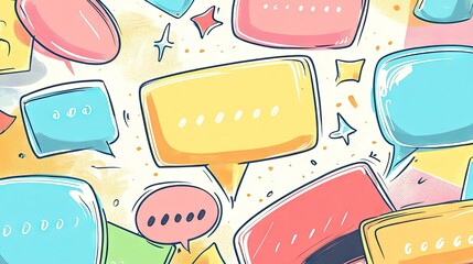 Fototapete - Cartoon message boxes and speech bubble illustrations with outline doodle design and blank areas for text. Perfect for visualizing conversations and chats.