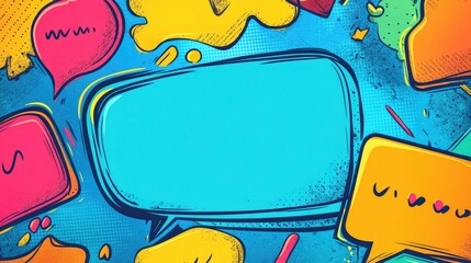 Fototapete - Cartoon-style speech bubble and message box illustrations with outline doodle designs and empty text areas. Ideal for chat design and messaging graphics.
