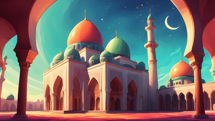 Wall Mural - A colorful building with a green dome and a blue dome